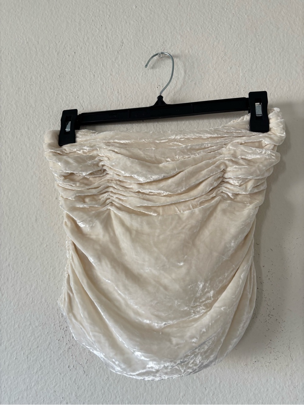 Reformation cream velvet strapless top]
